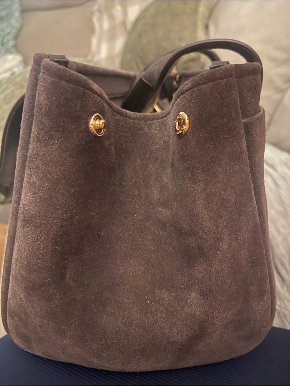 Michael Kors Chocolate Brown Suede Shoulder Bag with Gold Hardware - Picture 4 of 6